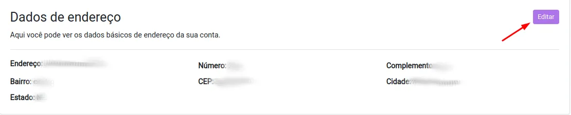 Campos de preenchimento de endereço e CEP no painel