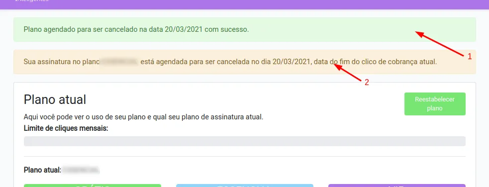 Alertas e confirmações sobre o processo de cancelamento e reembolso