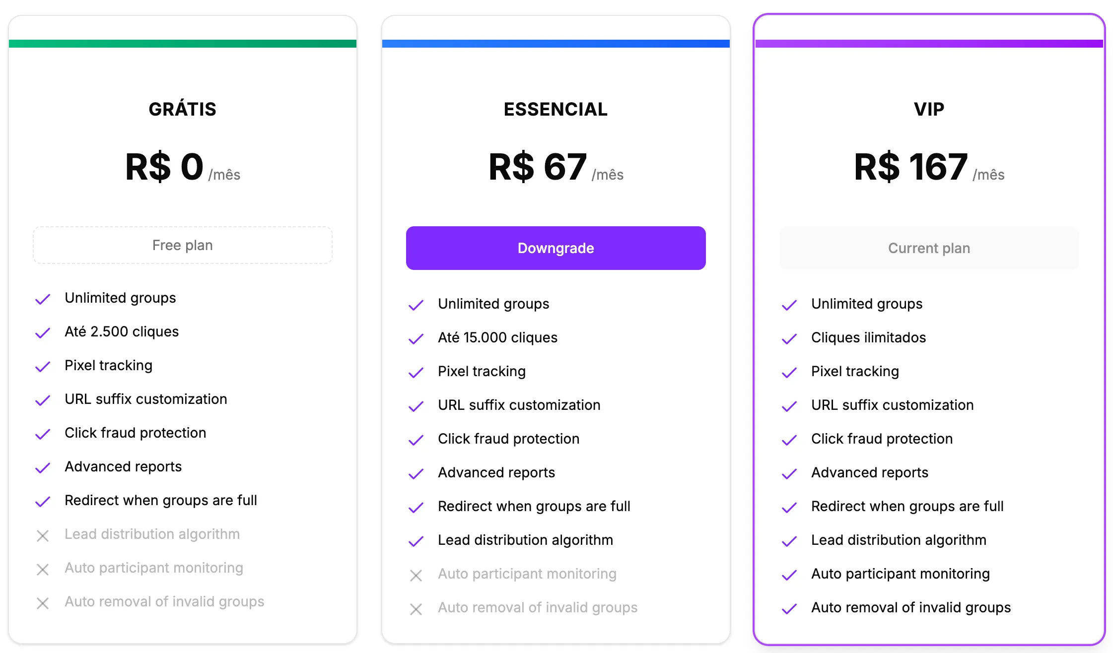 Subscription plan selection page