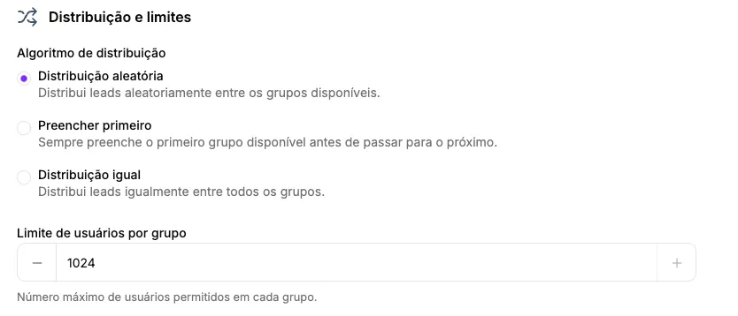 Interface de distribuição e limites no painel