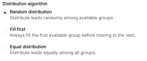 Interface for selecting the lead distribution algorithm