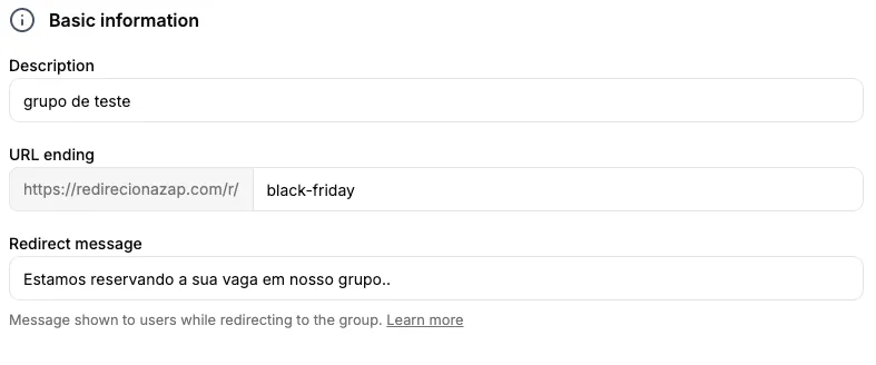 Settings tab to edit redirector information