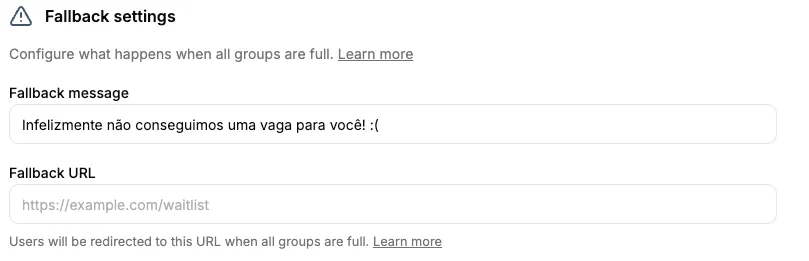 Configuration of destination URL for full groups