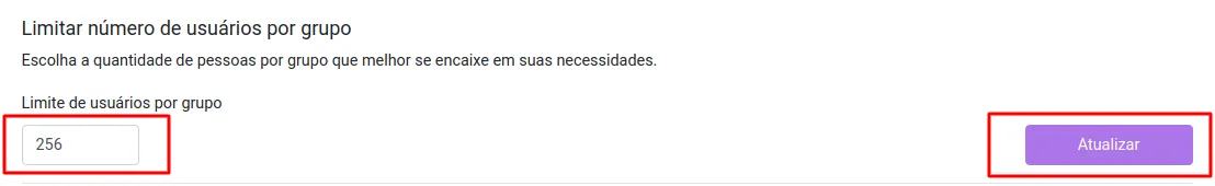 Configuração de limite de usuários por grupo de WhatsApp no painel