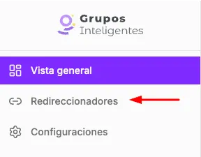 Menú lateral con acceso a la pestaña Redireccionadores