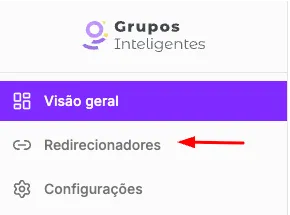 Menu lateral com acesso à aba Redirecionadores
