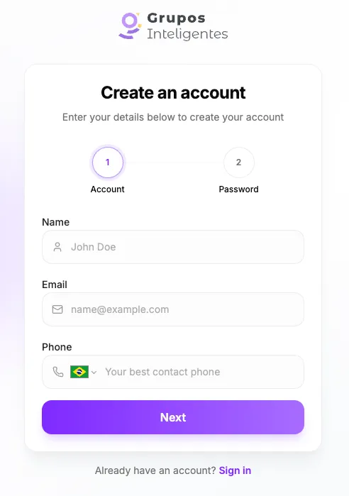 First registration step