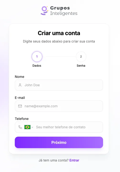 Primeiro passo do registro